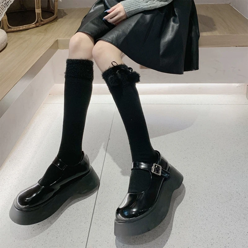 

1 пара носков до середины икры с кружевным верхом, хлопковые носки с бантиками, модельные носки в стиле принцессы