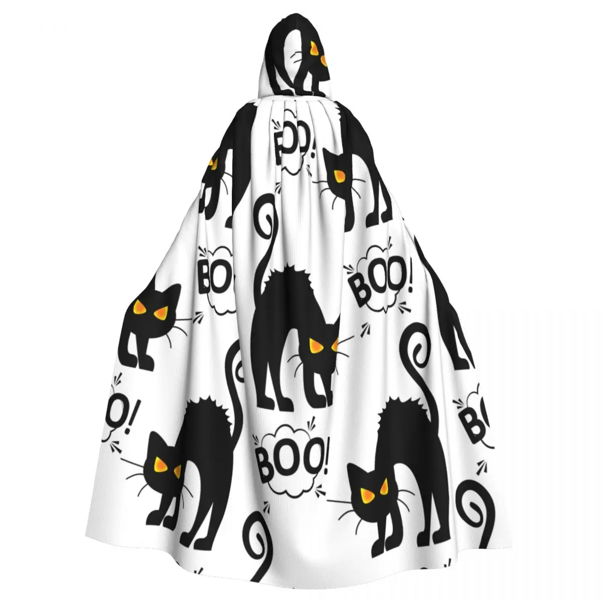 Halloween Cat Cloud Boo Hooded Cloak Polyester Unisex Witch Cape Costume Accessory