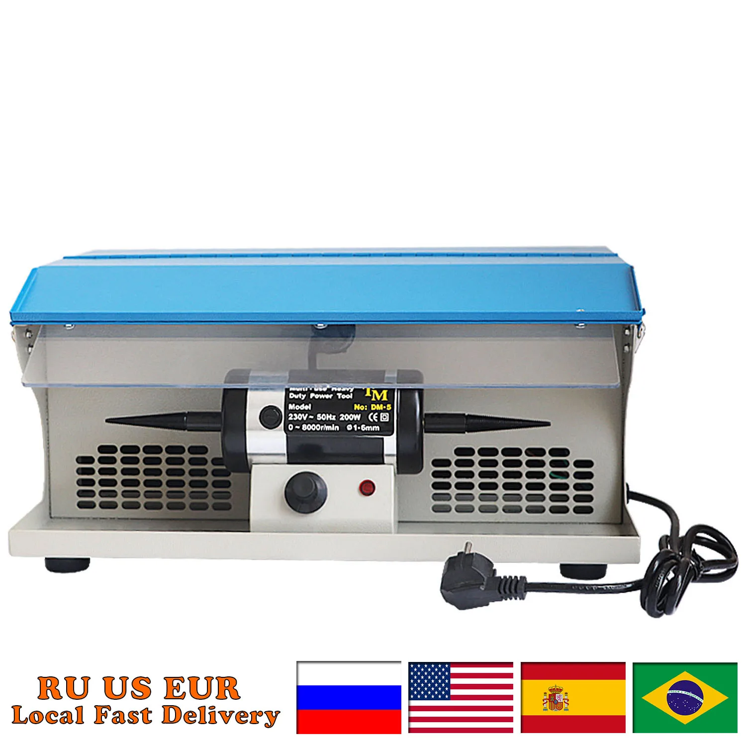 DM-5 Polishing Buffing Machine 110V 200W Mini Polishing Grinding Motor With Dust Collector Bench Jewelry Polisher Power Tool