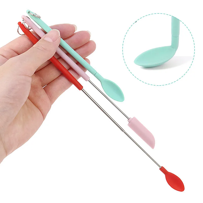2pcs Mini Silicone Telescopic Spatula Double-Headed Cream Cake Scraper Salad Dressing Spoon Kitchen Baking Tool Multipurpose - купить по