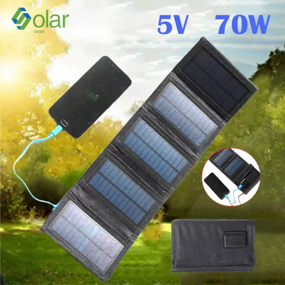 

2023New 70W Foldable USB 5v Solar Panel Cell Portable Folding Waterproof Plate Outdoor Mobile Phone Power Battery Charger Travel