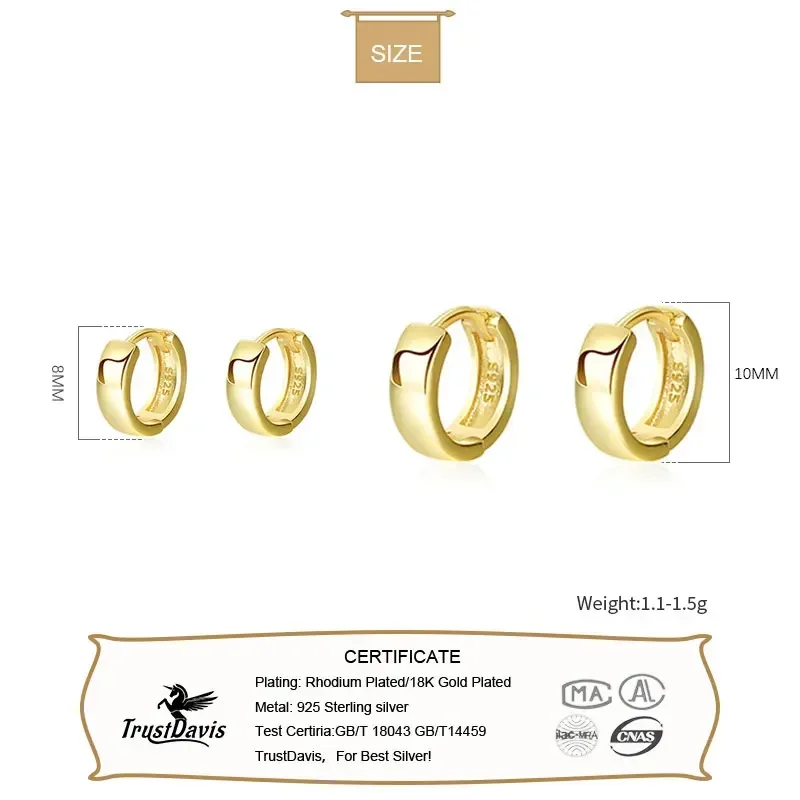 TrustDavis реальные 925 стерлингового серебра детские серьги модные 18K золото мини
