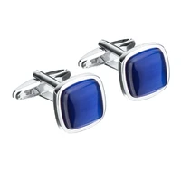 nvt fashion blue opal stone cufflinks for mens wedding best man gift square cat eyes cuff links free engraving name