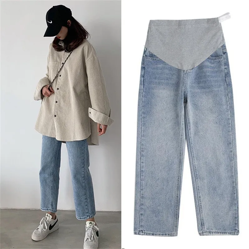 Maternity Wide Leg Loose Straight Denim Jeans Spring Autumn Pregnant Woman Belly Pants Trousers For Pregnant Women