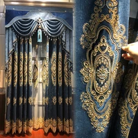 blue luxury european style high shading chenille embroidered simple window curtains for living room bedroom dining customized