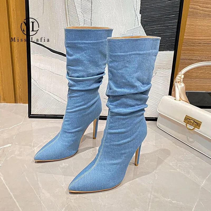 

2023 New foreign boots Style female New fine pointed boots tube fashion in United States big yards high-heeled boots Miss Lafia