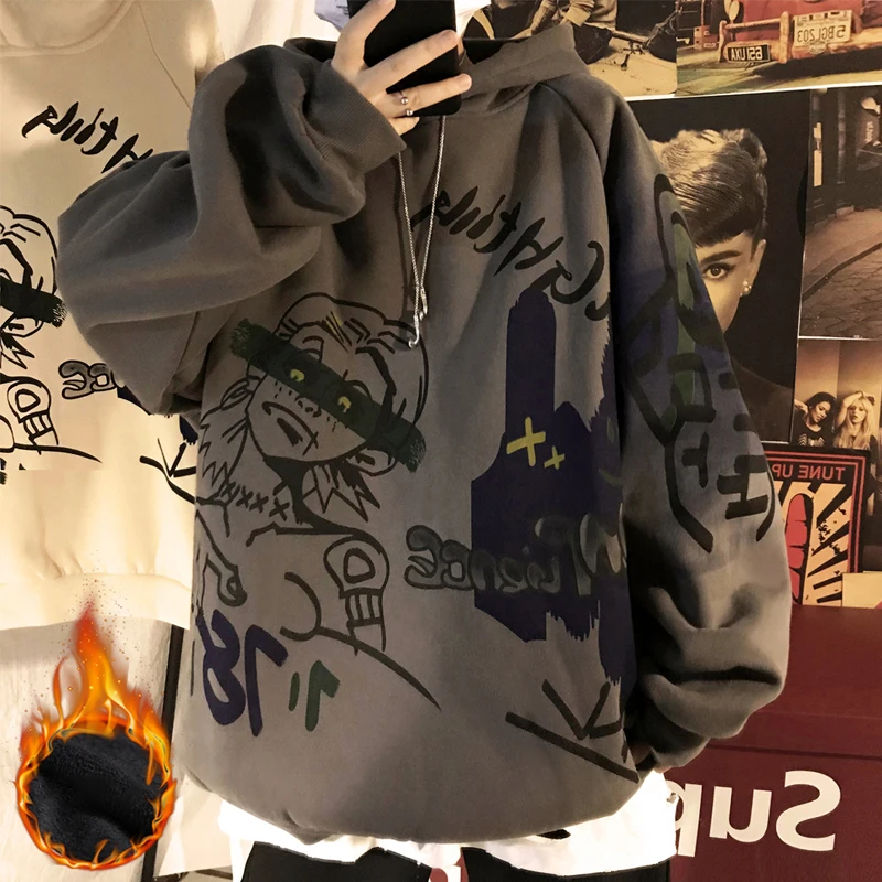 

Retro Men'S Plus Size Hoodie Autumn And Winter Fleece Warm sweater Casual Running Sports Top Hip Hop Street Fashion Men'S Jumper