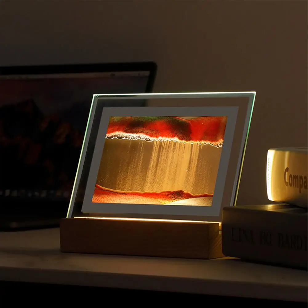

3d Glass Sandscape Hourglass Led Night Light Creative Quicksand Painting Atmosphere Light Table Lamp For Home Decoration