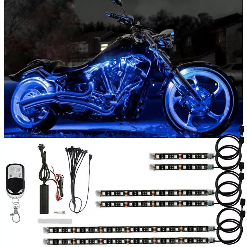 

NEW2023 16X Motorcycle RGB LED Waterproof Under Glow Lights Strip Neon Kit With APP/Remote RGB Bluetooth