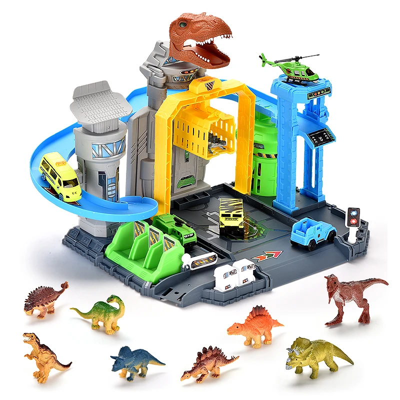 

Multifunction Dinosaur Research Base Toy Plastic Animal Set Children's Assembly Track Car Toys Set Indoor Pretend Play Toy