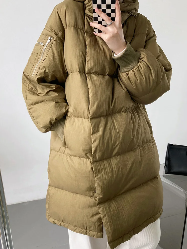 

Janveny Long Puffer Jacket Winter 2022 Loose Hooded 90% White Duck Down Coat Women Feather Overcoat Female Thick Warm Parkas