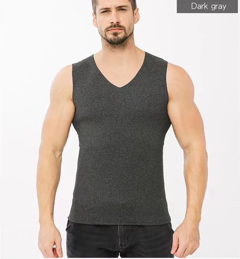Autumn Winter Men Thermal Vest Soft Elastic Velvet Thick Underwear Slim Warmth Bottoming Tops All-match Sleeveless Cotton Vest