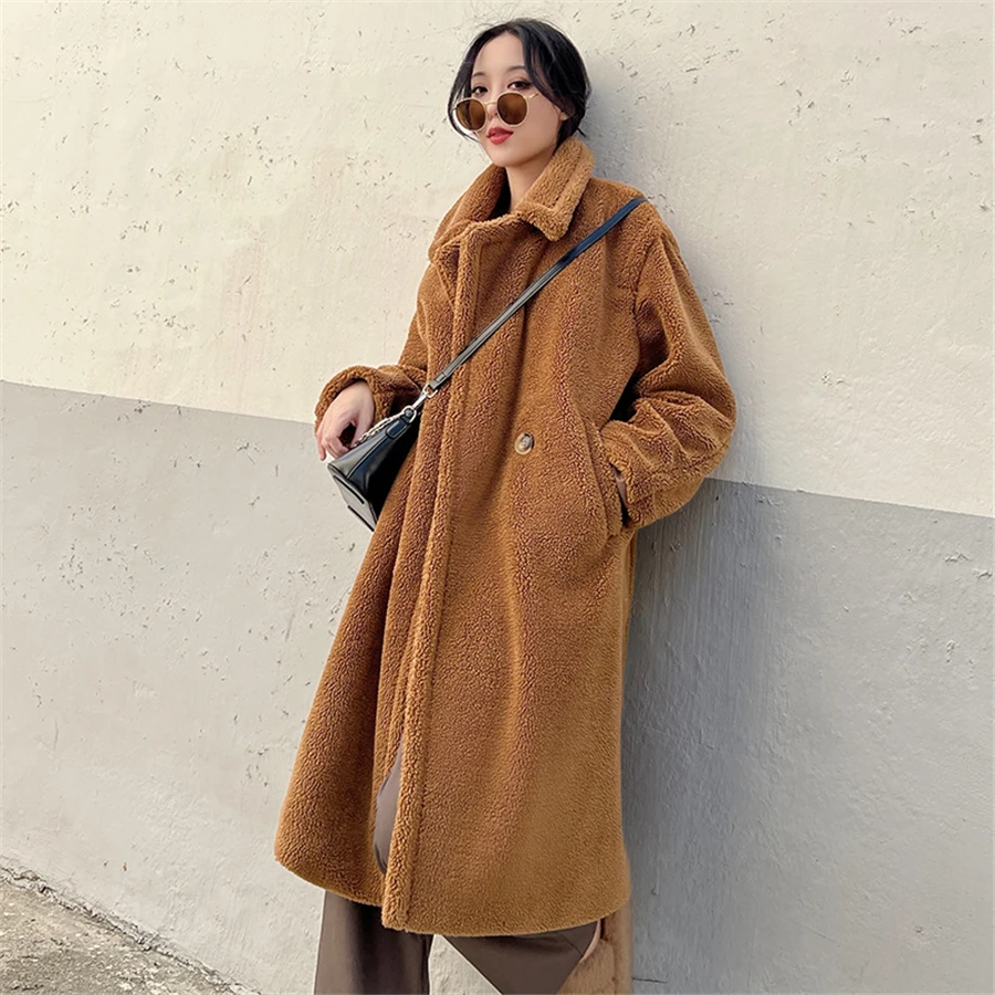 Thicken Warm Faux Lawb Wool Fur Long Coat Women Luxury Casaco Teddy Plush Overcoat Oversized Loose Outwear Korean Snow Jackets