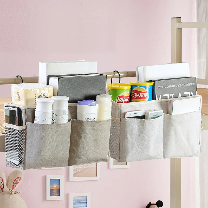 

Dormitory Storage Bedside Hanging Basket Student Dormitory Storage Bag Cotton and Linen Fabric Bedside Storage Hanging Bag