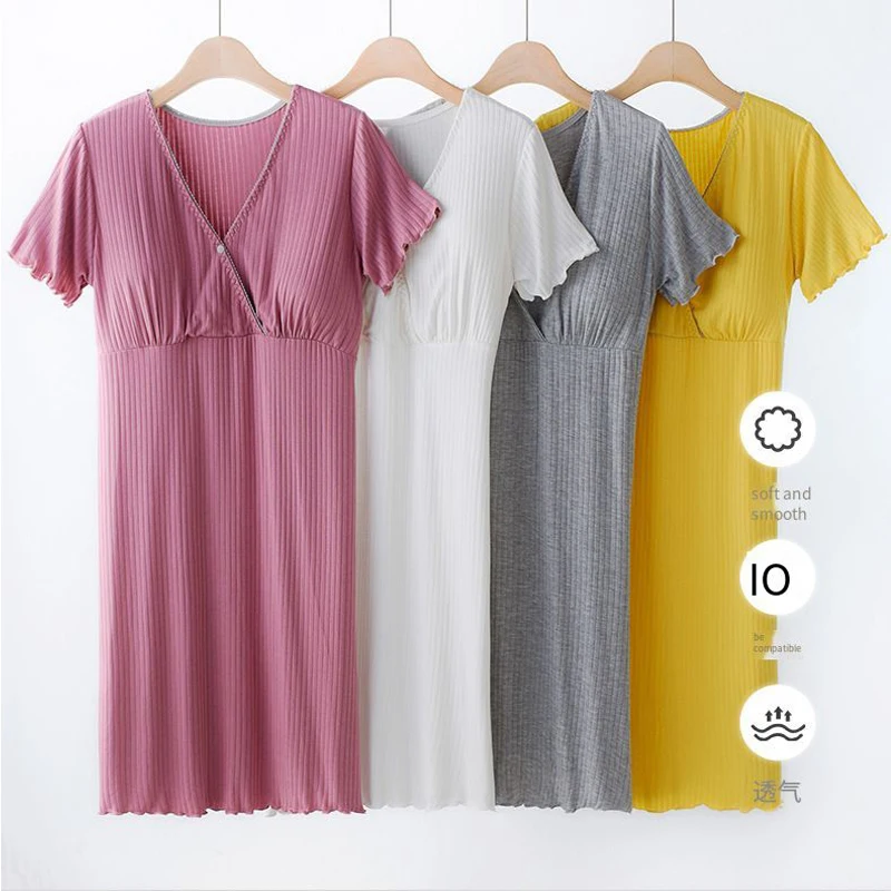 Women's Short Sleeves Dress Sexy V Neck Flowy Casual Dress Short Loose Fit Dress Postpartum lactation dress maternity dress