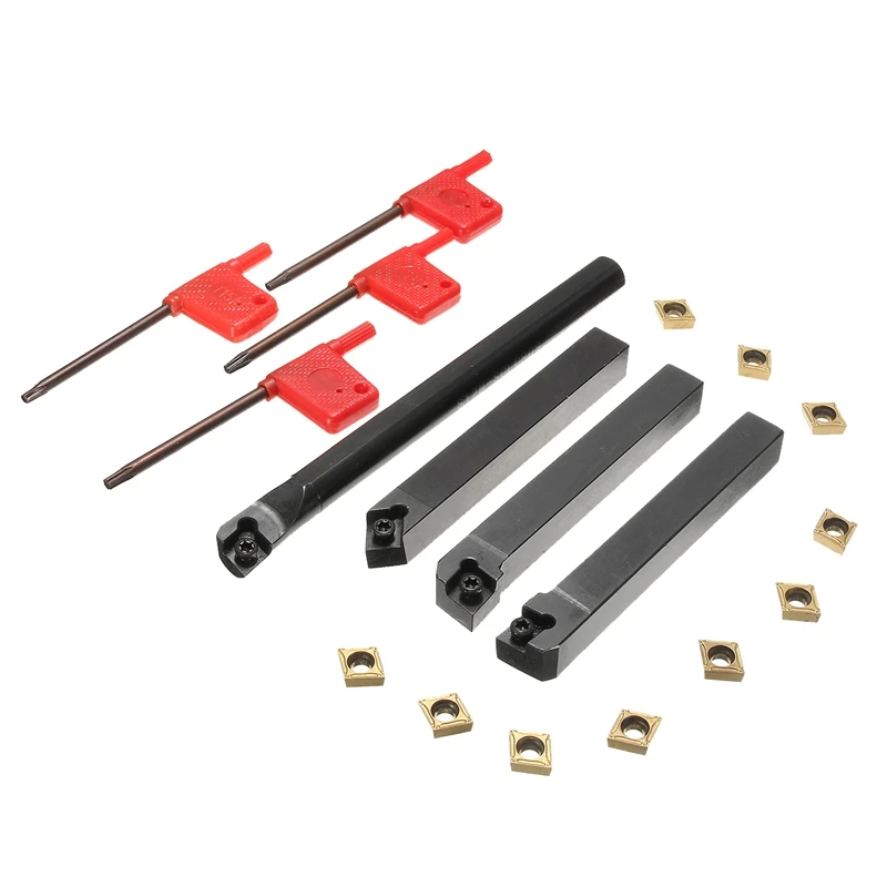 

10 Pcs CCMT09T304 CNC Cutter Bar +4Pcs Lathe Turning Tool Holder Set+4Pcs Wrench For Lathe Turning Tool