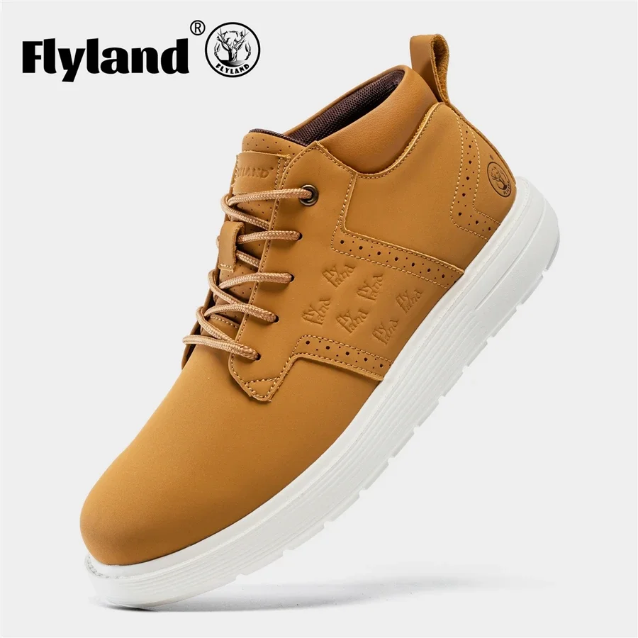 FLYLAND Fashion Men Dress Boots Male Split Leather Shoes Casual Handmade Luxury Ankle