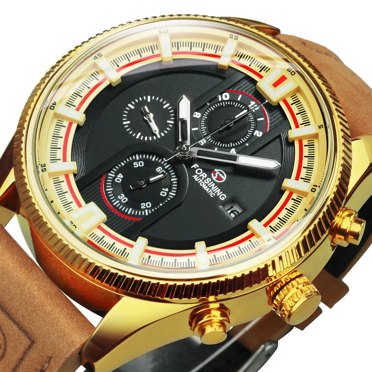 

Forsining Automatic Mechanical Watches for Men Waterproof Sub-Dial Luminous Hands Calendar 21mm Leather Strap relogio masculino