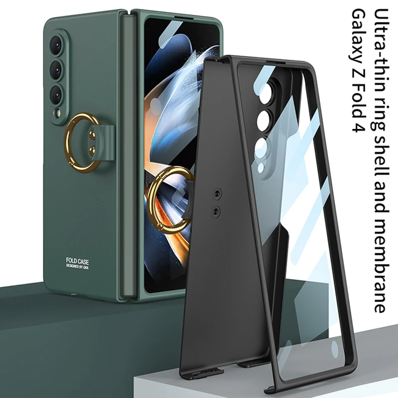 

Ring Buckle Case With Tempered Glass For Samsung Galaxy Z Fold 3 4 All-included Protection Hard Cover For Samsung Z Fold3 4 Case