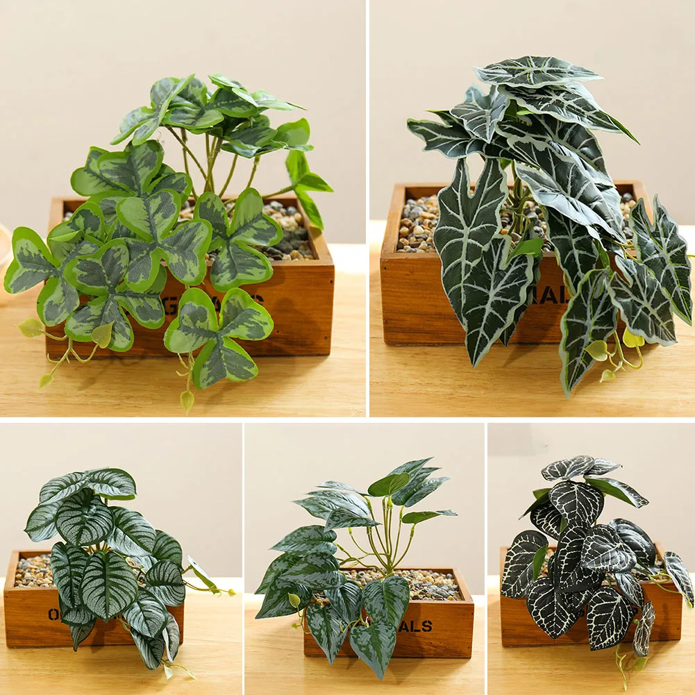 

Plastic Fake Plants Artificial Green Leaves Simulated Pot Plants Fake Flowers Office Table Ornaments Home Garden Decor