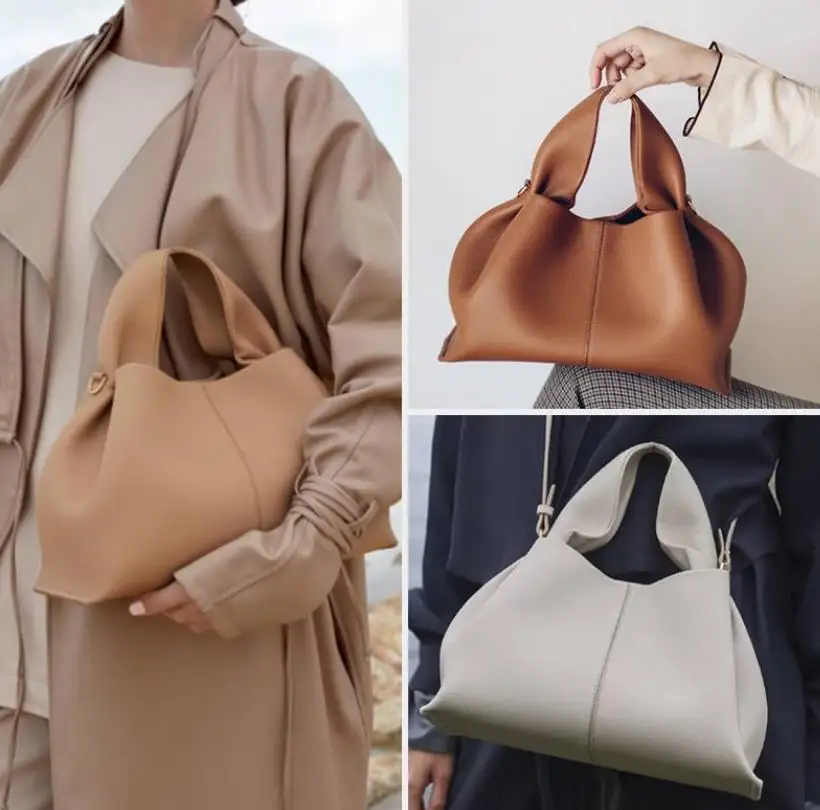 

2022 Hot Polene niche design French light luxury women handbag cloud bag leather messenger portable women's bag dumpling bag