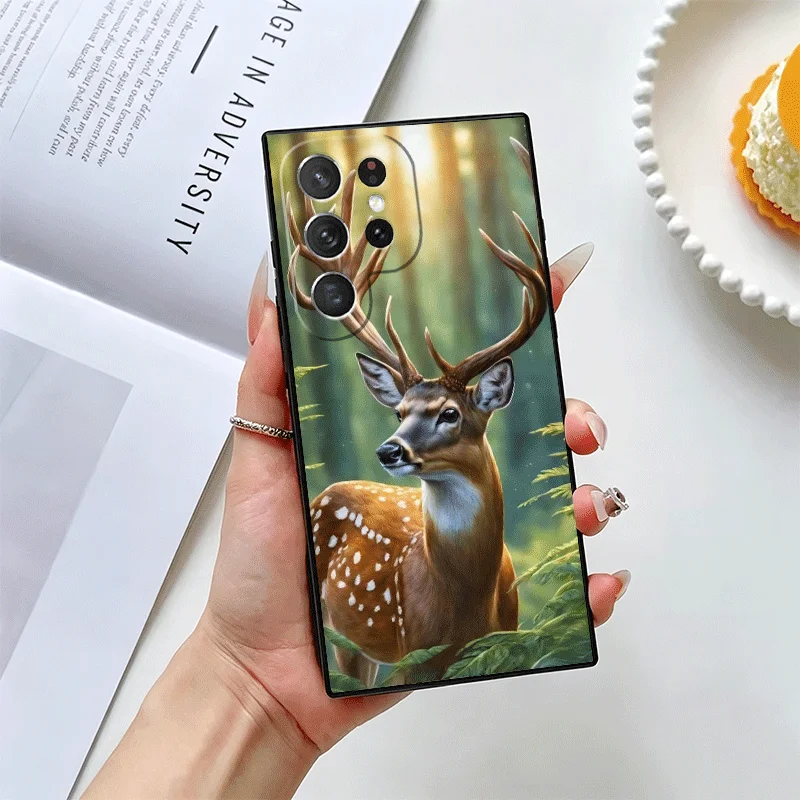 Фото Чехол для телефона с изображением оленя/лося для Samsung Galaxy S22 S23 Plus S24 FE S25 Edge S26 Ultra S20 S21 +, черный, мягкий, силиконовый №5