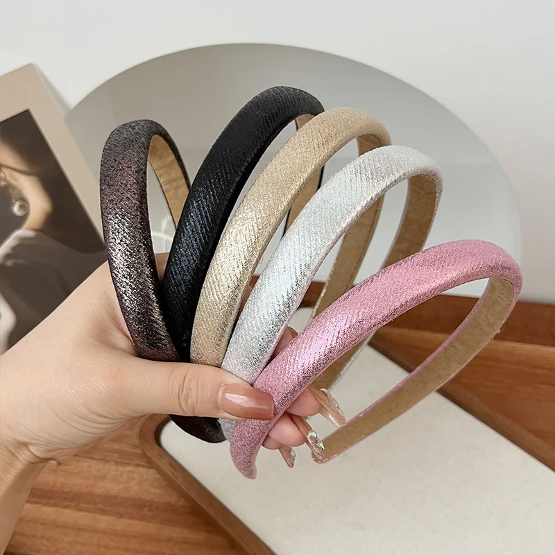 

Korean Vintage Solid Color Sparkling Glossy Thin Simple Hairbands For Woman Elegant Designer Fairy Headband Fashion Accessories