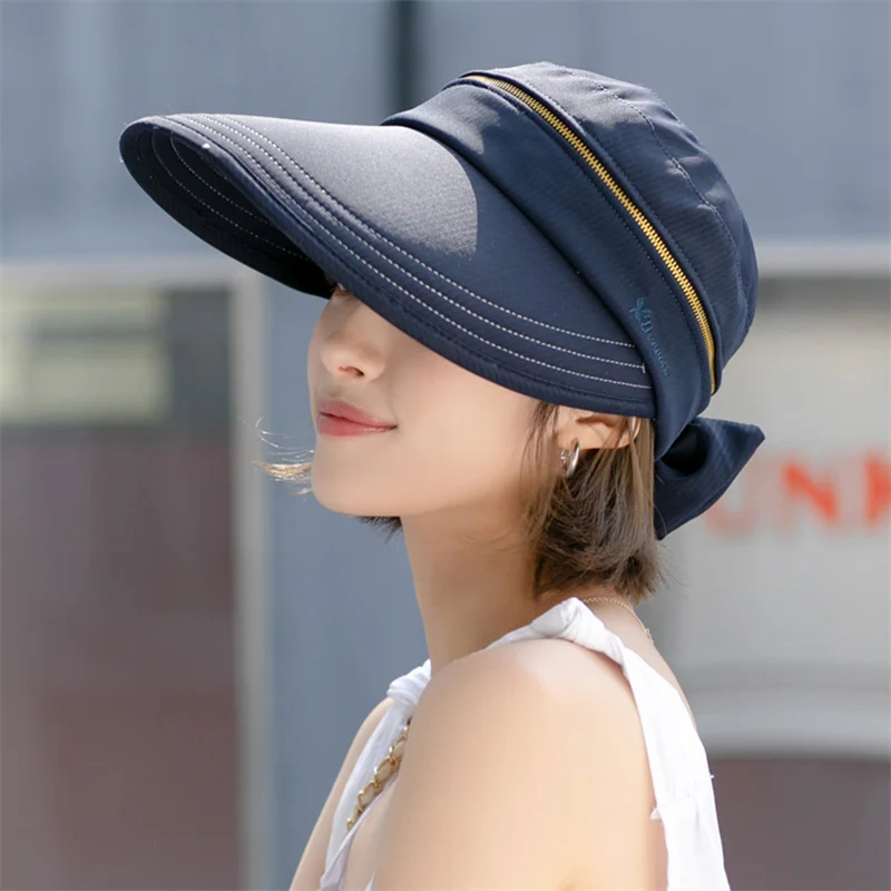 

Women's Summer Hat Removable Cap Top with Zipper Empty Top Hat Cycilng Anti-UV Sun Hats Ladies Foldable Big Brim Hat Visor Caps