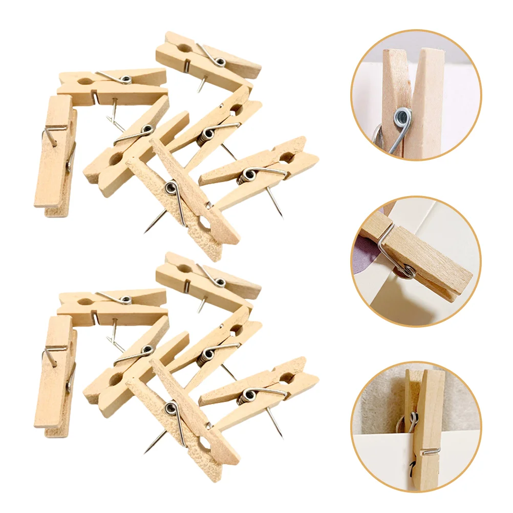 

20pcs Push Pin Clips Photo Clips Wooden Photo Clips Paper Clips with Pin