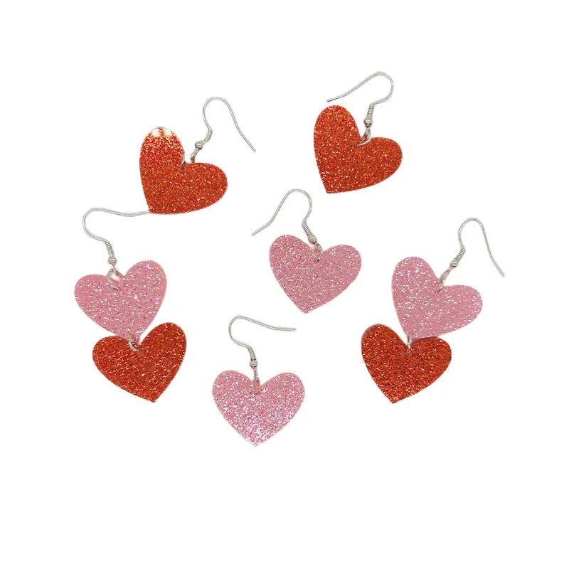 

Fashion Jewelry Gitter Acrylic Pink Red Heart Drop Earrings For Women