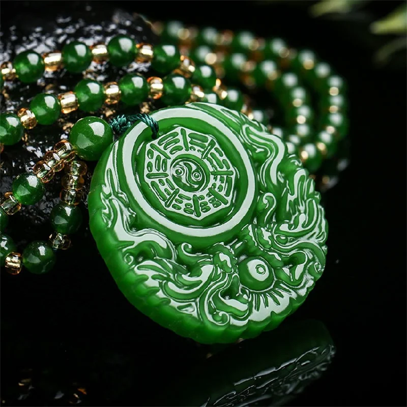 

Лидер продаж, ожерелье с подвеской в виде натурального дракона Taiji и феникса, зеленое и белое, ручной вырез, модные ювелирные украшения для мужчин и женщин, подарки на удачу