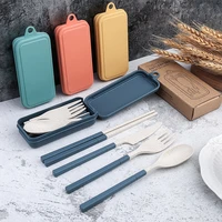 4pcs foldable dinnerware portable tableware knife fork spoon chopsticks set household travel cutlery eco friendly utensil box