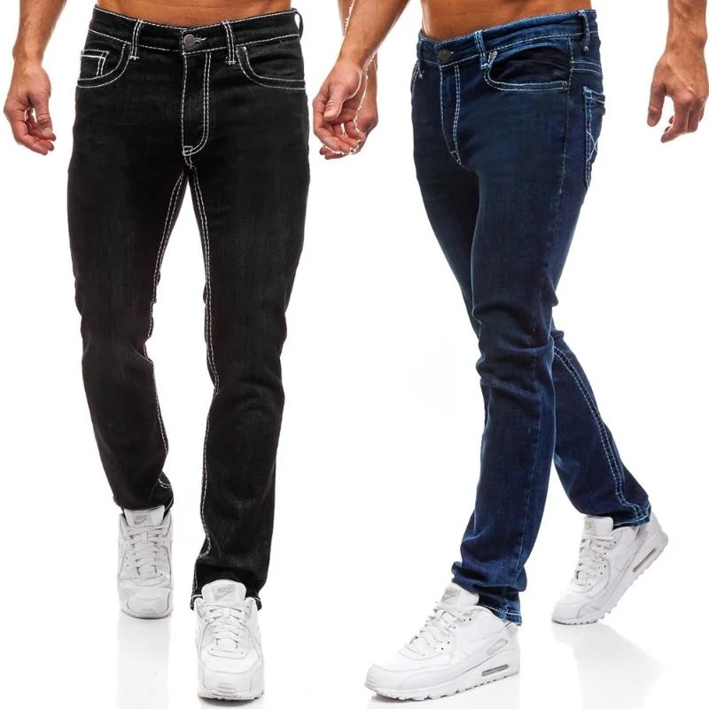 

Men Casual Jeans Spring Autumn Fashion Washed Zipper Stretch Slim Straight Simple Solid Denim Pants Trousers