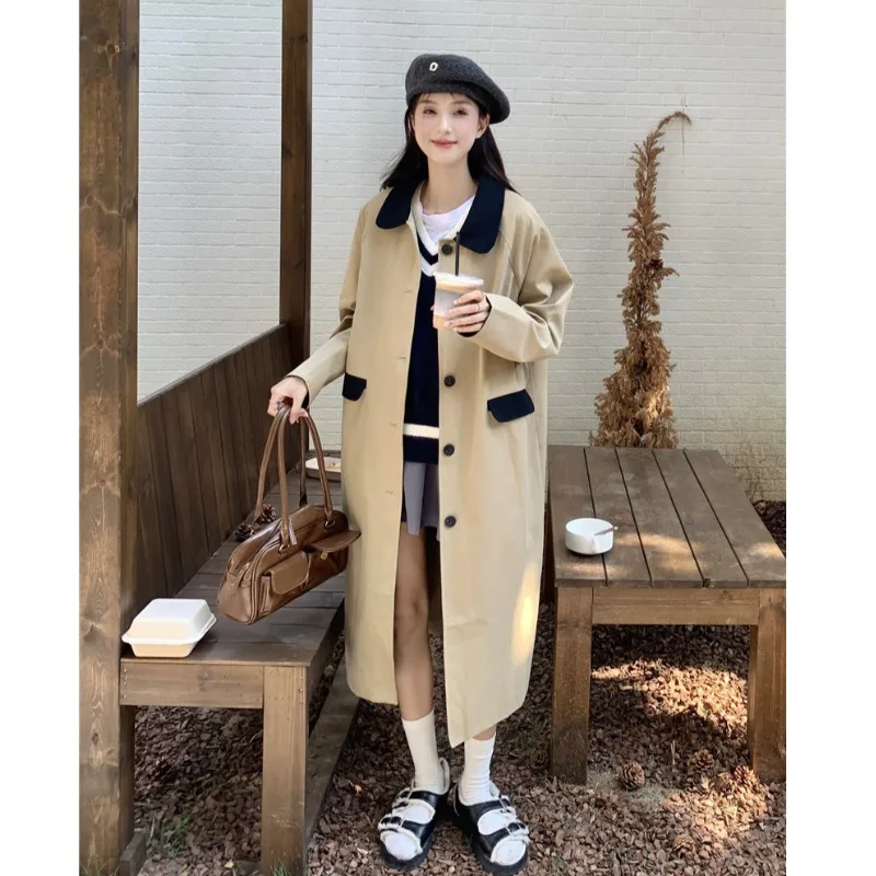 

Популярный тренчкот в этом году, новинка 2022, женский осенне-зимний винтажный Тонкий Топ контрастной расцветки с лацканами