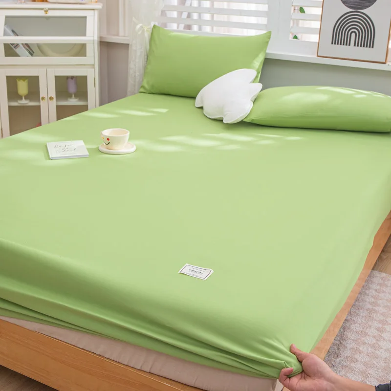 

100% Polyester Fitted Sheet 8 Color Solid Color Bedspread Mattress Cover Dust Cover for Single Double King Queen Bed 90-200cm