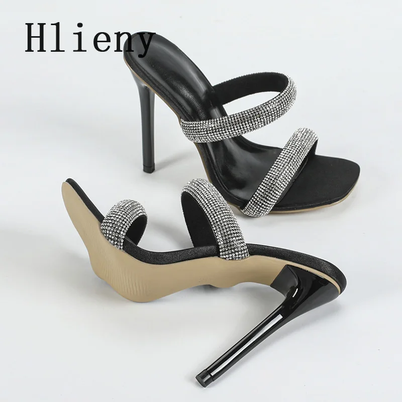 Hlieny/2020 летние новые модные женские тапочки с кристаллами на высоком каблуке