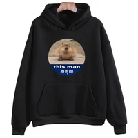 capybara print hoodie womenmen fashion casual loose sweatshirts crew neck hip hop funny pullovers streetwear kawaii graphic top