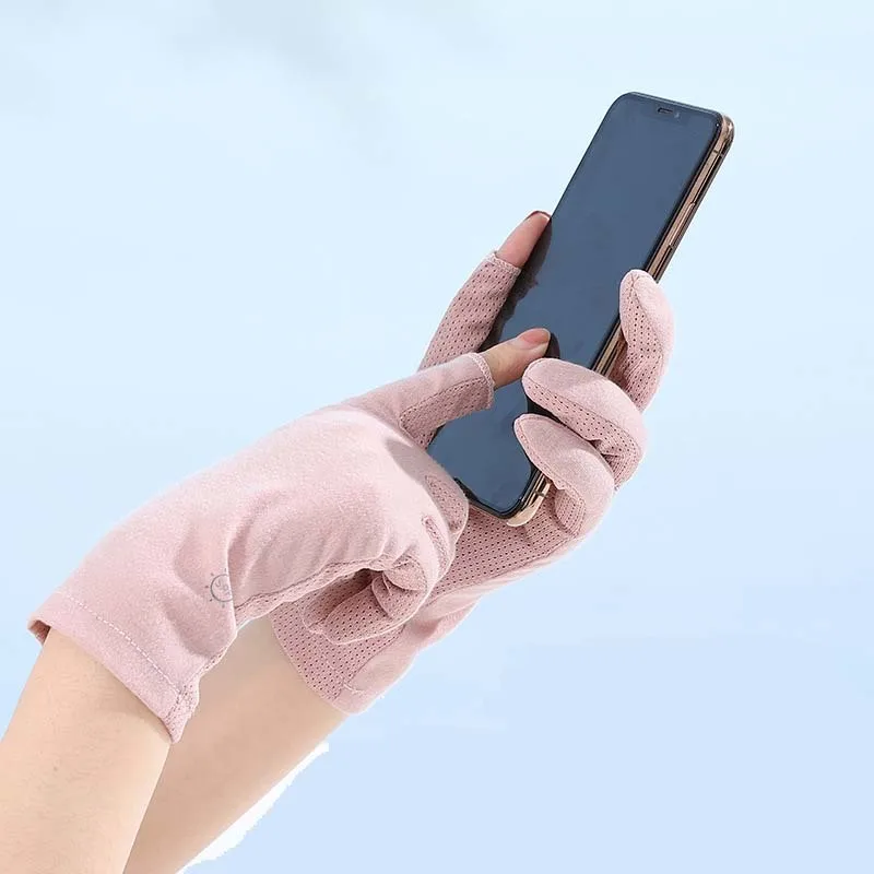 

Summer Women's Thin Car Riding Non Slip Cotton Breathable Outdoor Touch Screen Fingerless Nail Enhancement Gloves Sun