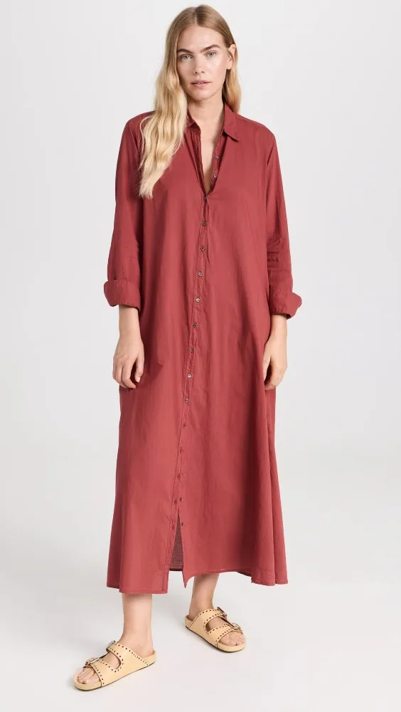 

Woven lapel single-breasted long-sleeved shirt dress