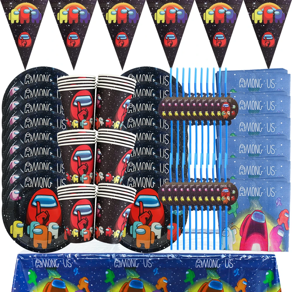 

Cartoon Among Game Us Theme Kids Birthday Party Decorations Disposable Tableware Paper Cup Plate Baby Shower Supplies 10 People