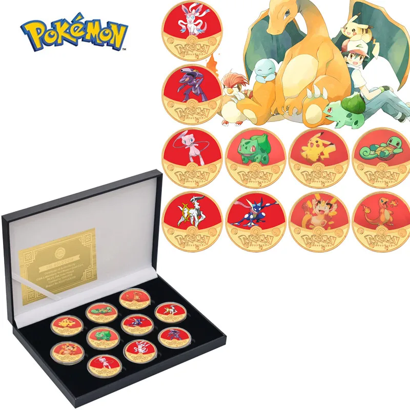 Набор монет из игры Pokemon Card Elf английская карта позолоченная 20 рисунков кавайная