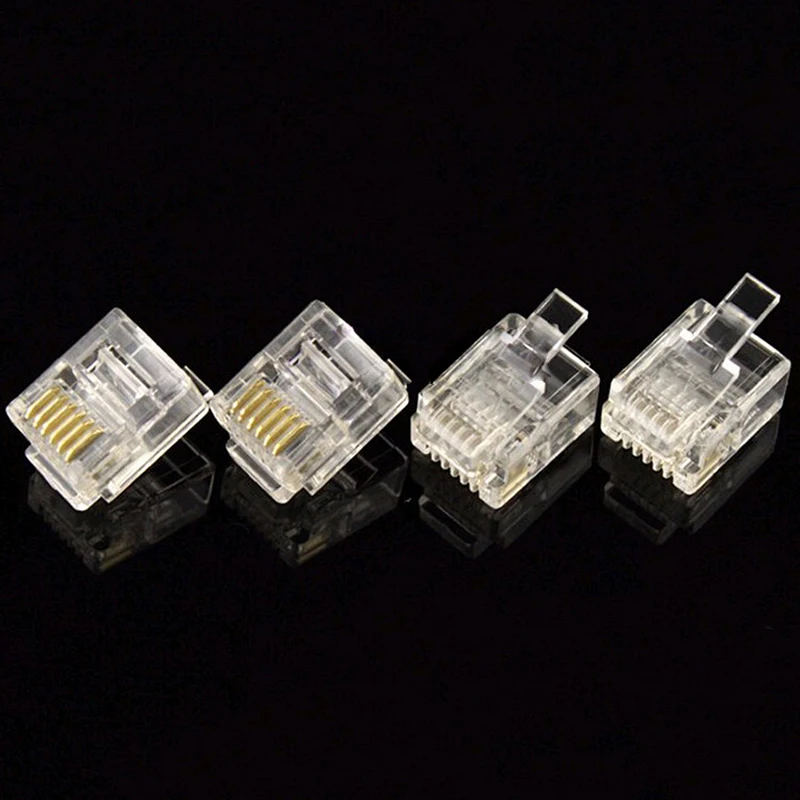 100Pcs Gold Plated Crystal Head RJ11 Modular Plug Network Connector Brand New Product