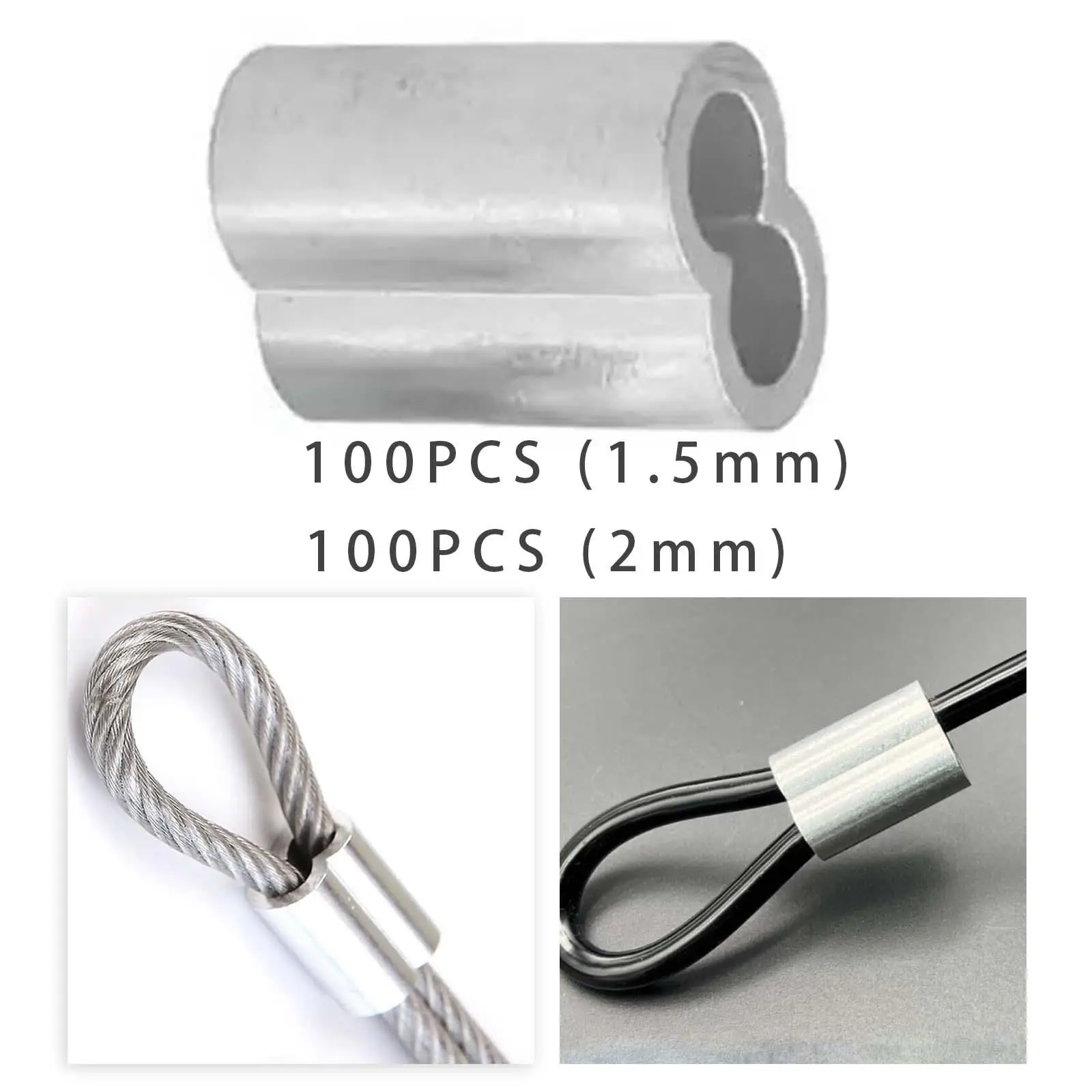 100 алюминиевых втулок для троса алюминиевая обжимная петля стального и кабеля