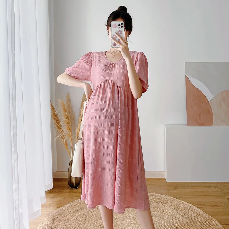 

6714# 2022 Summer Korean Fashion Maternity Dress Elegant Casual A Line Loose Clothes for Pregnant Women Pregnancy Clothing OL