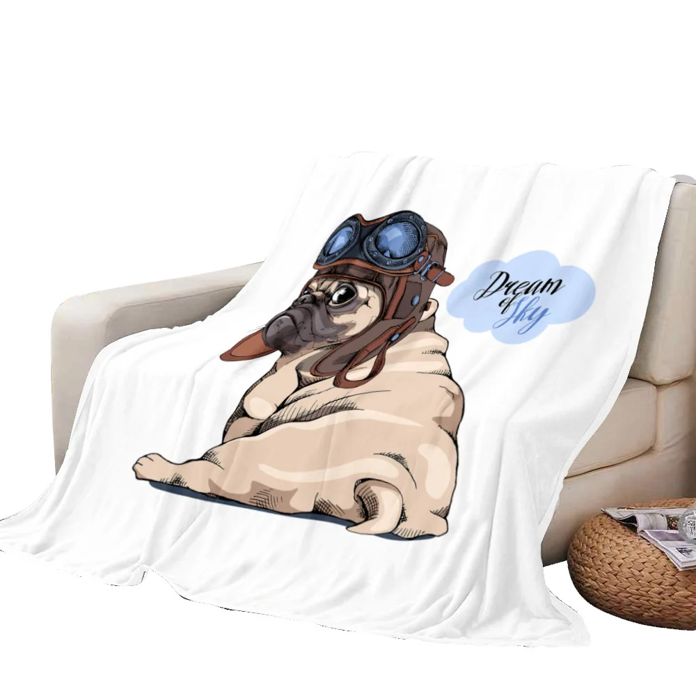 

Pug Dogs with Hat Funny Flannel Throw Blanket Super Soft Lightweight Cozy Warm Couch Chair Sofa Bed Boys Girls Teen Camping Gift