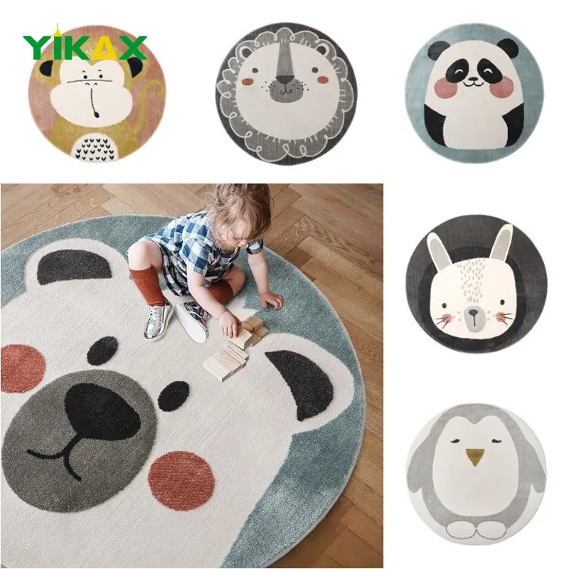 

Cartoon Animal Rug Round Children Bedroom Cute Lion Panda Home Decoration Non-slip Floor Carpet Living Room Game Floor Play Mat