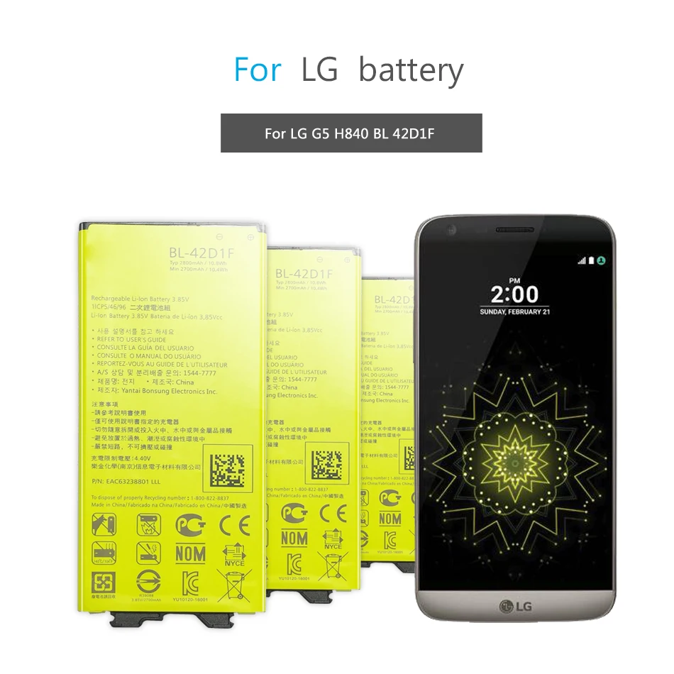 BL-42D1F Мобильный телефон Аккумулятор для LG G5 BL-42D1F H850 H820 H830 H831 H840 H868 H860N H860 LS992 US992 2800mAh BL42D1F BL 42DIF