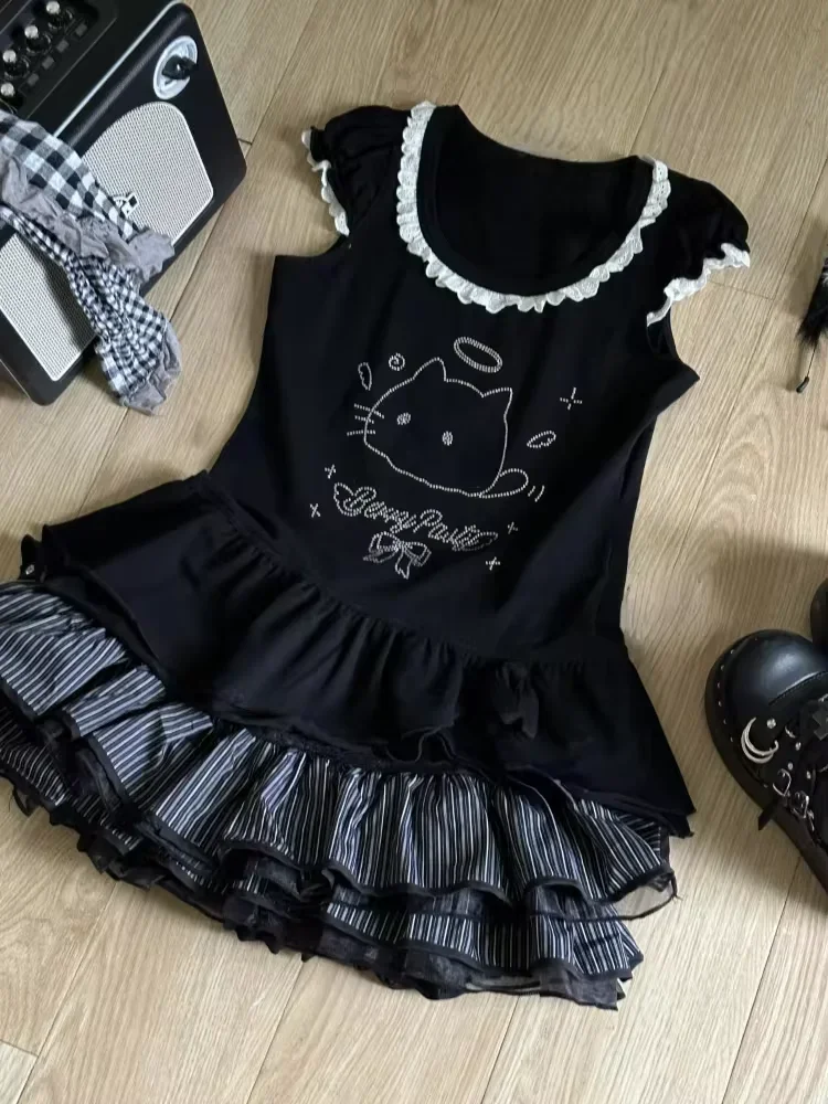 Miss Tough женские черные кружевные футболки и юбки