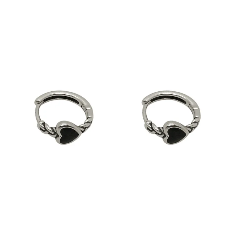 

Black Awn Heart Hoop Earrings for Women Classic Silver Color Trendy Spinel Engagement Fashion Jewelry T236