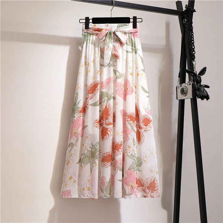 

Женская шифоновая юбка с цветочным принтом, элегантная офисная Праздничная трапециевидная юбка средней длины с высокой талией в Корейском стиле для девушек на весну и лето